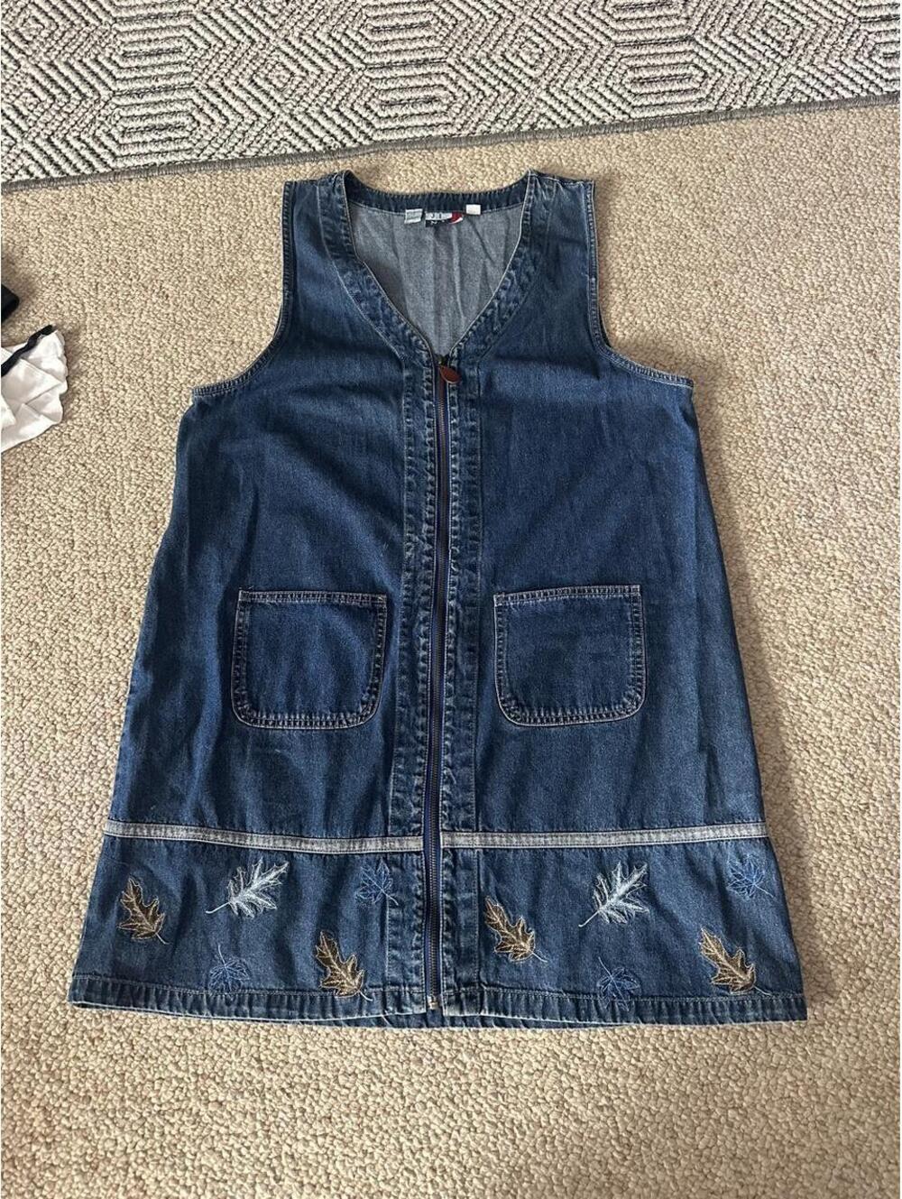 J.L. Sport blue denim Dress with embroidered leaf design